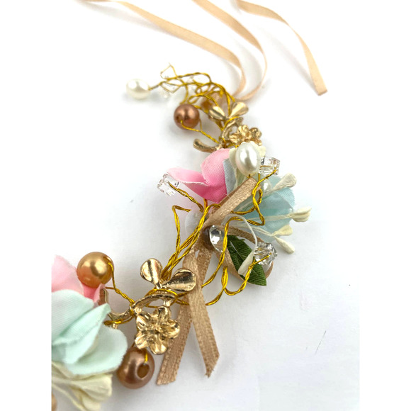 Pink Blue Floral Beaded Ribbon Wire Metal Headband Tiara Bohemian Hair Wrap NEW - Picture 11 of 11